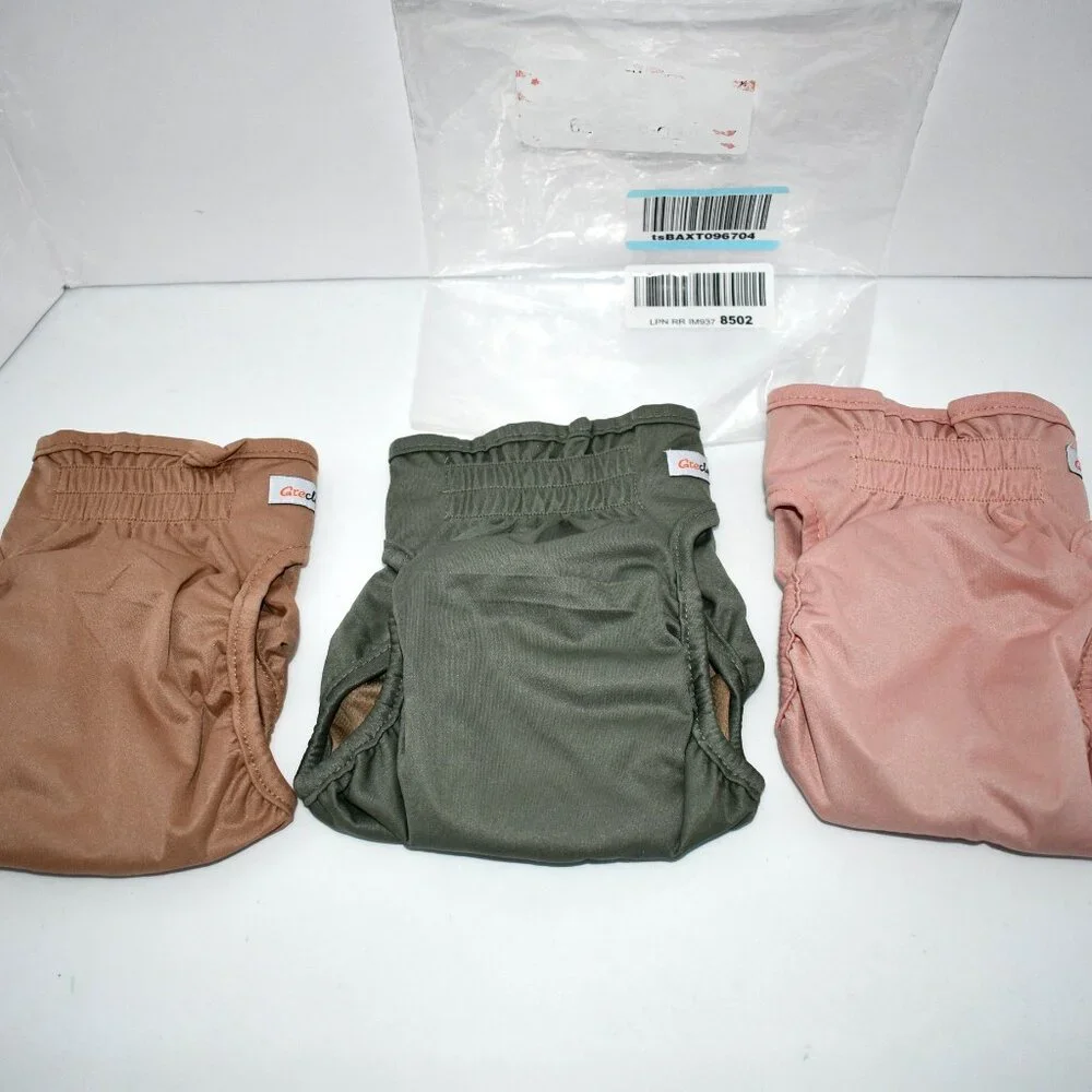 Grecle Premium Washable Female Dog Diapers 3 pack Tan/Grey/Pink Size: M 12-15